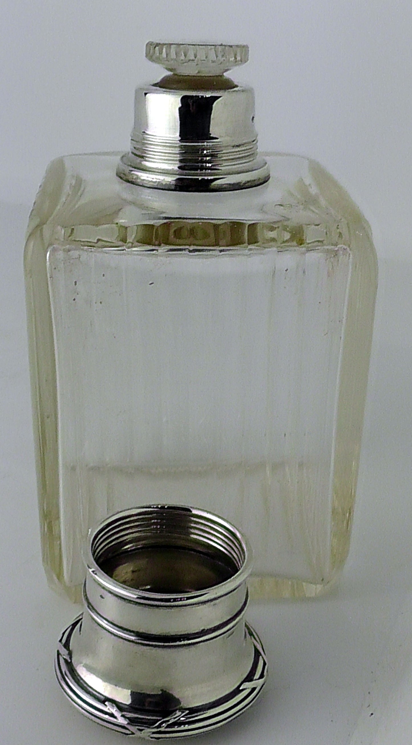 Large French Silver Topped Cut Glass Scent Bottle