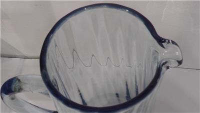 Vintage Ribbed Blue Glass Jug