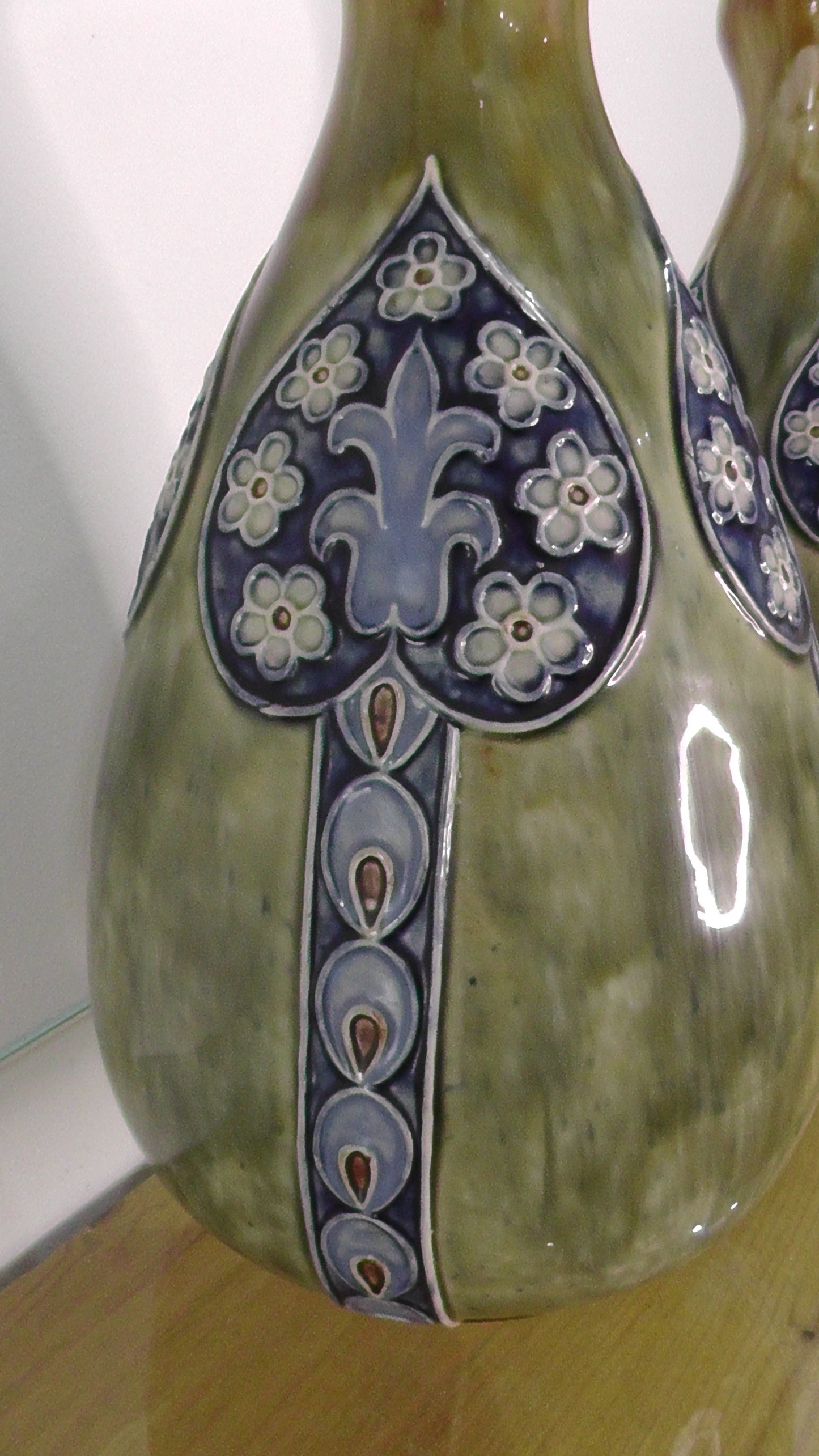 Pair of Rare Large Doulton Double Gourd Art Nouveau Vases by Maud Bowden