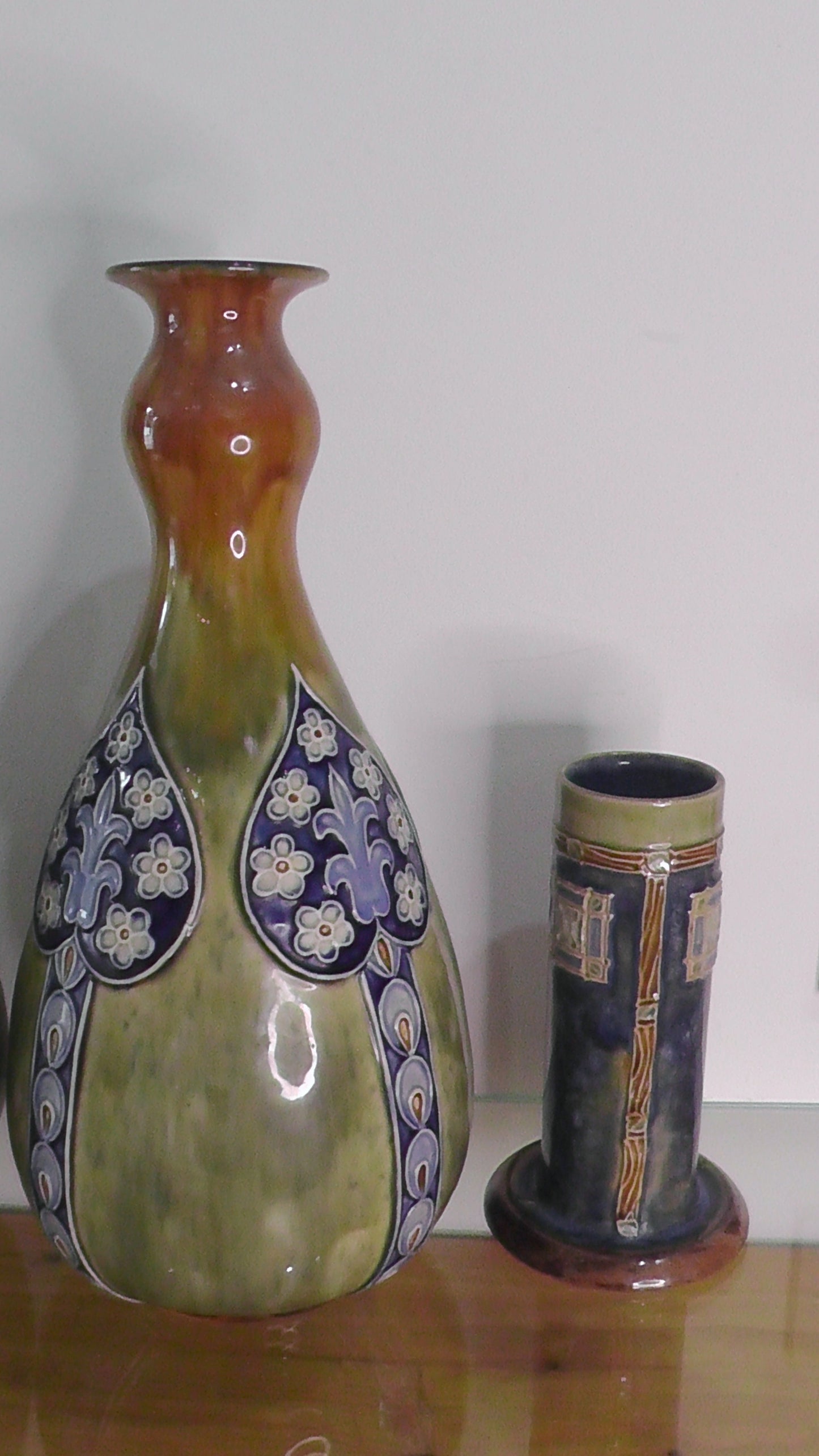 Pair of Rare Large Doulton Double Gourd Art Nouveau Vases by Maud Bowden