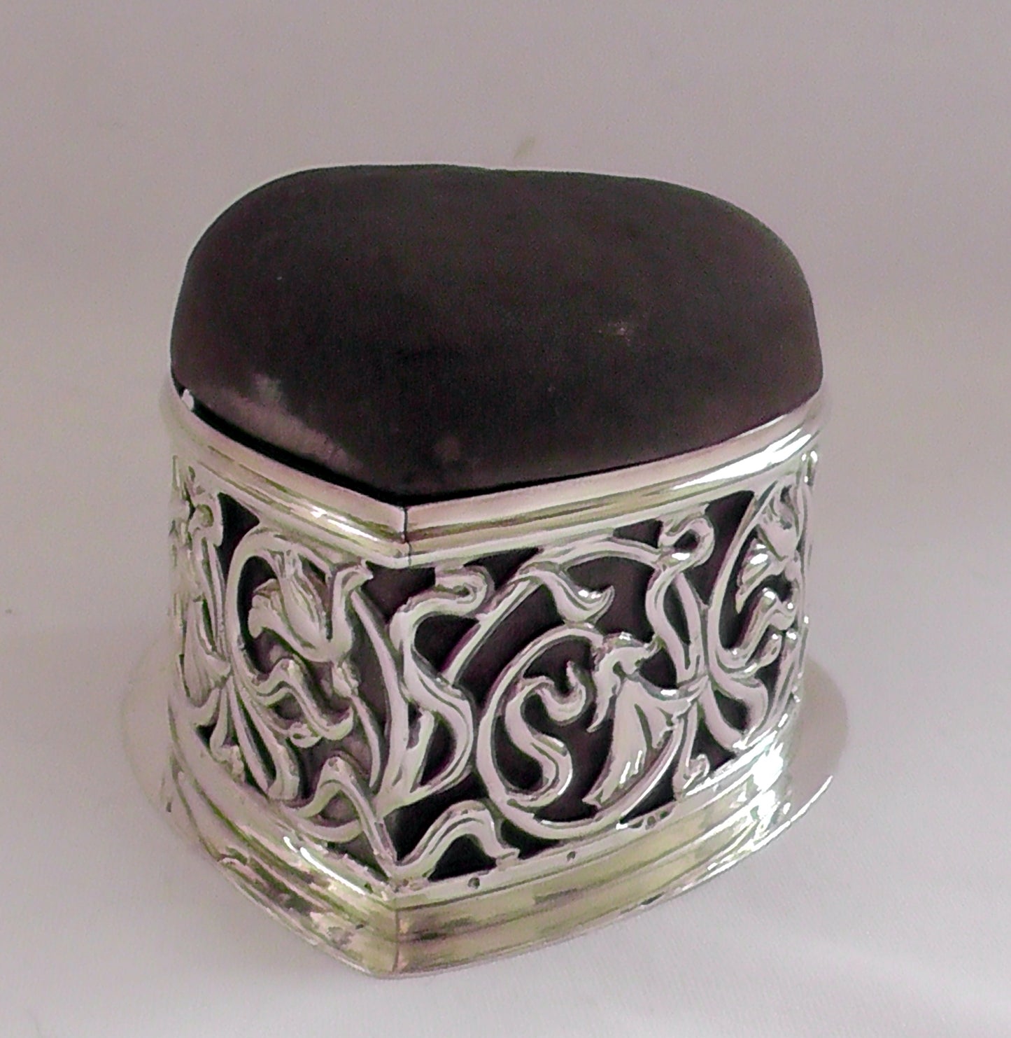 Silver Pierced Heart Trinket Box/Hat Pin Cushion dated 1904 - William Hutton & Sons
