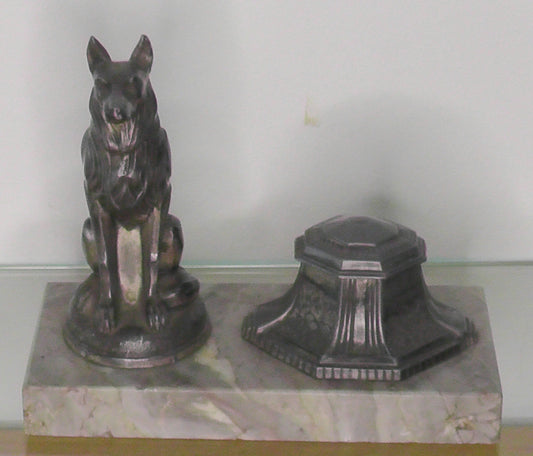 French Art Deco Dog Inkwell signed Rullony