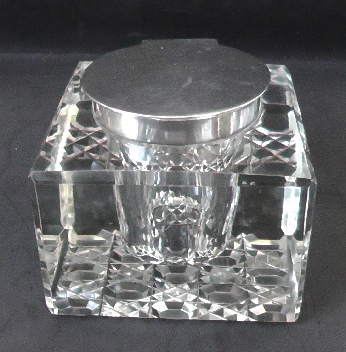 Large Solid Silver Topped Inkwell dates Chester 1914