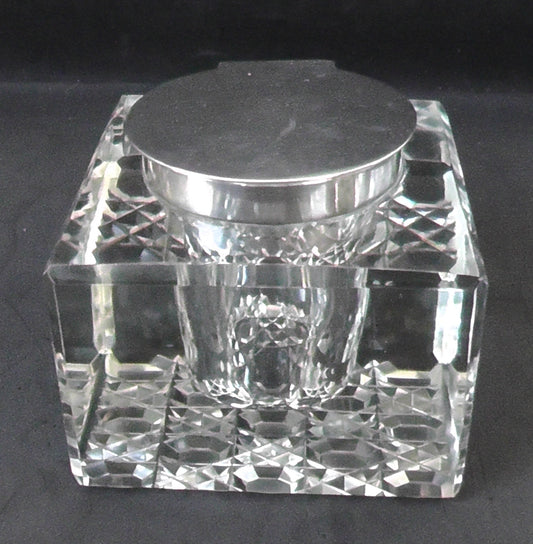 Large Solid Silver Topped Inkwell dates Chester 1914