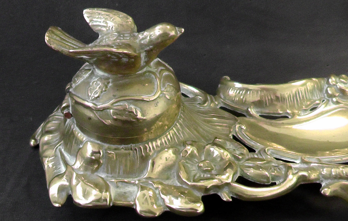 Antique Victorian/Edwardian Brass Bird Inkwell/Stand