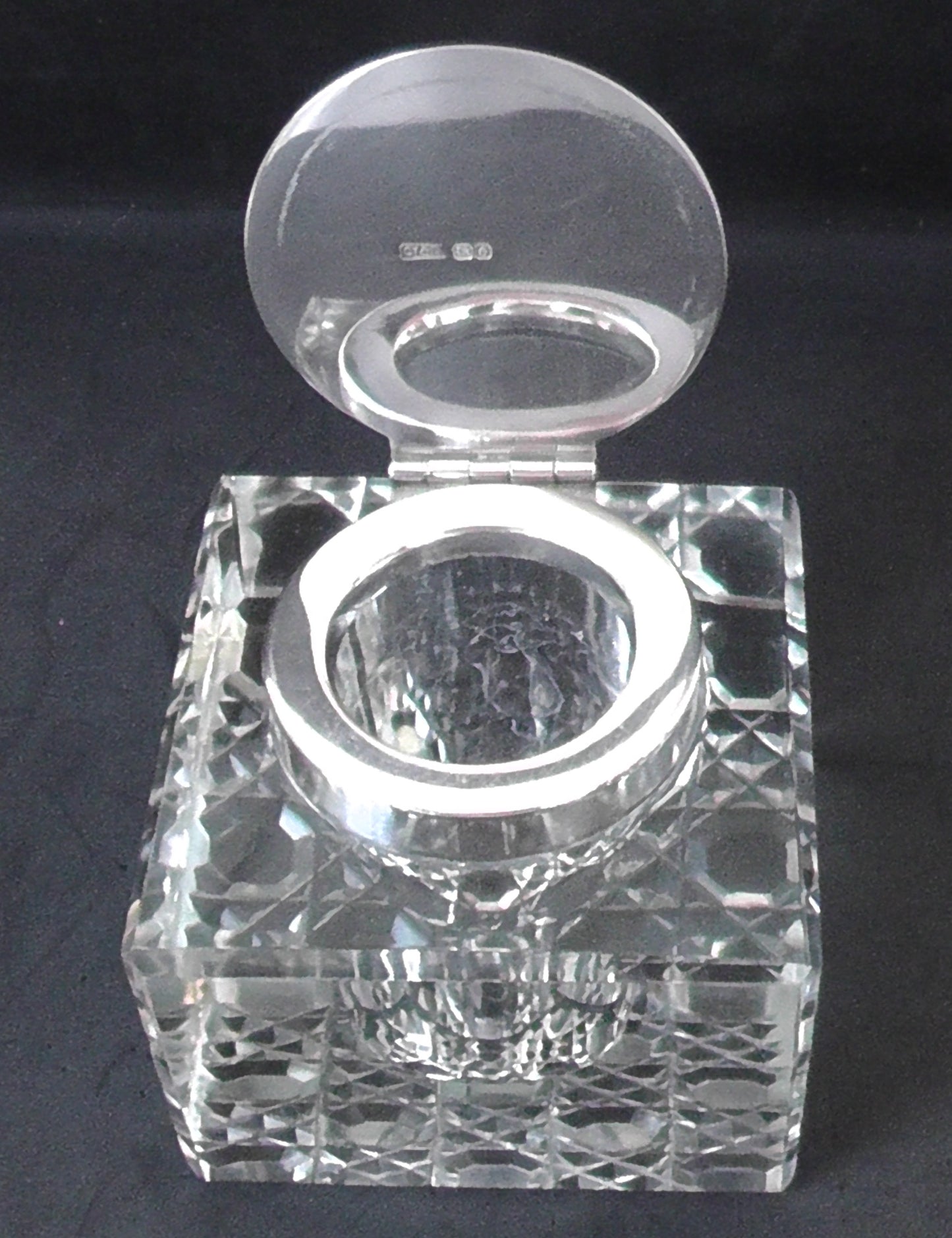 Large Solid Silver Topped Inkwell dates Chester 1914