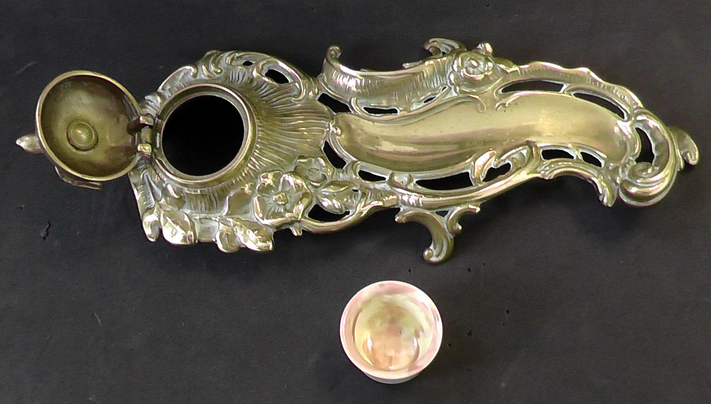 Antique Victorian/Edwardian Brass Bird Inkwell/Stand