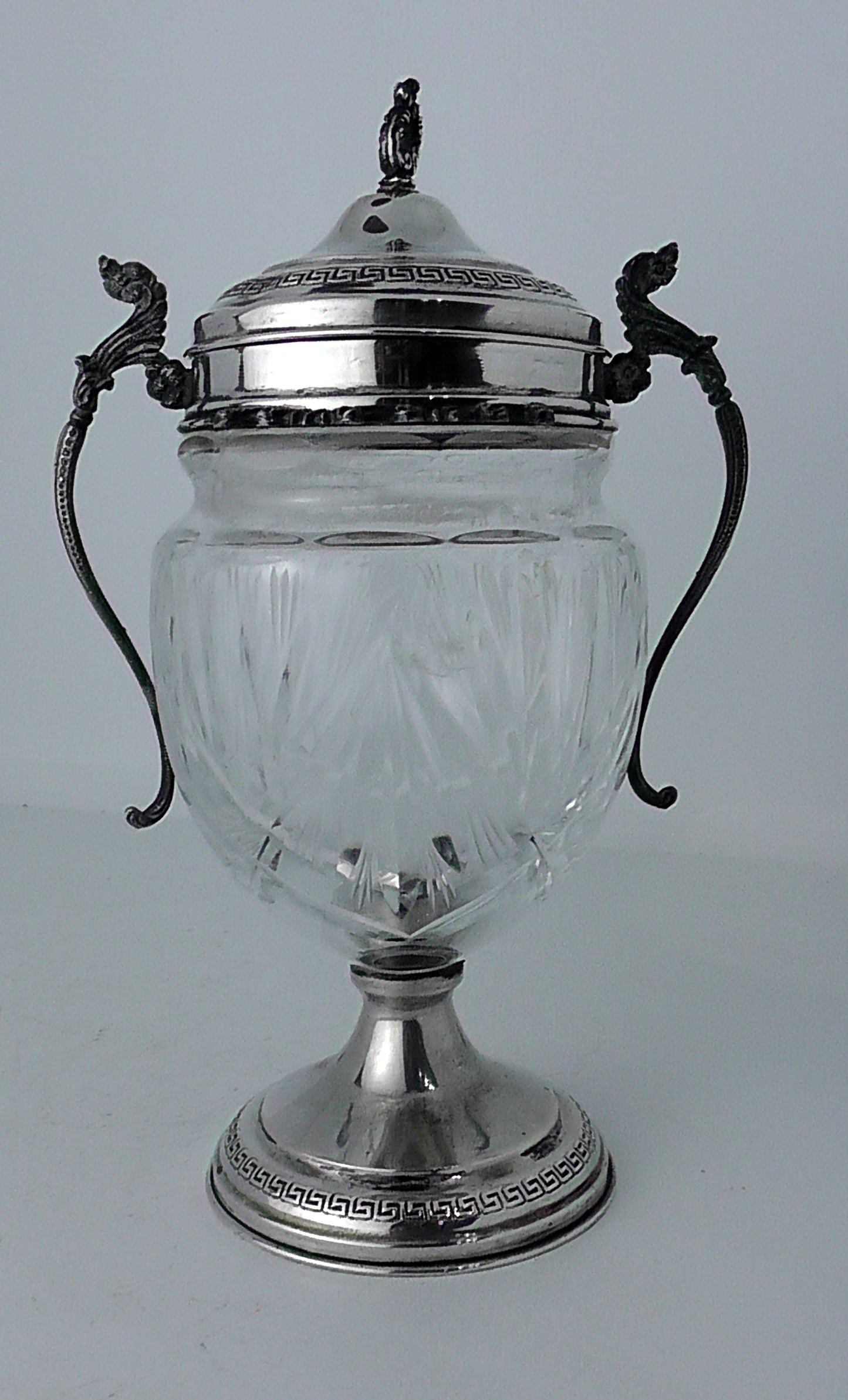 Continental Silver Mounted Cut Glass Jar with Silver Lid