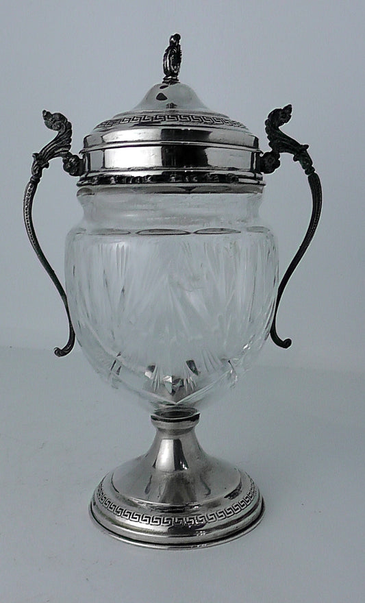 Continental Silver Mounted Cut Glass Jar with Silver Lid
