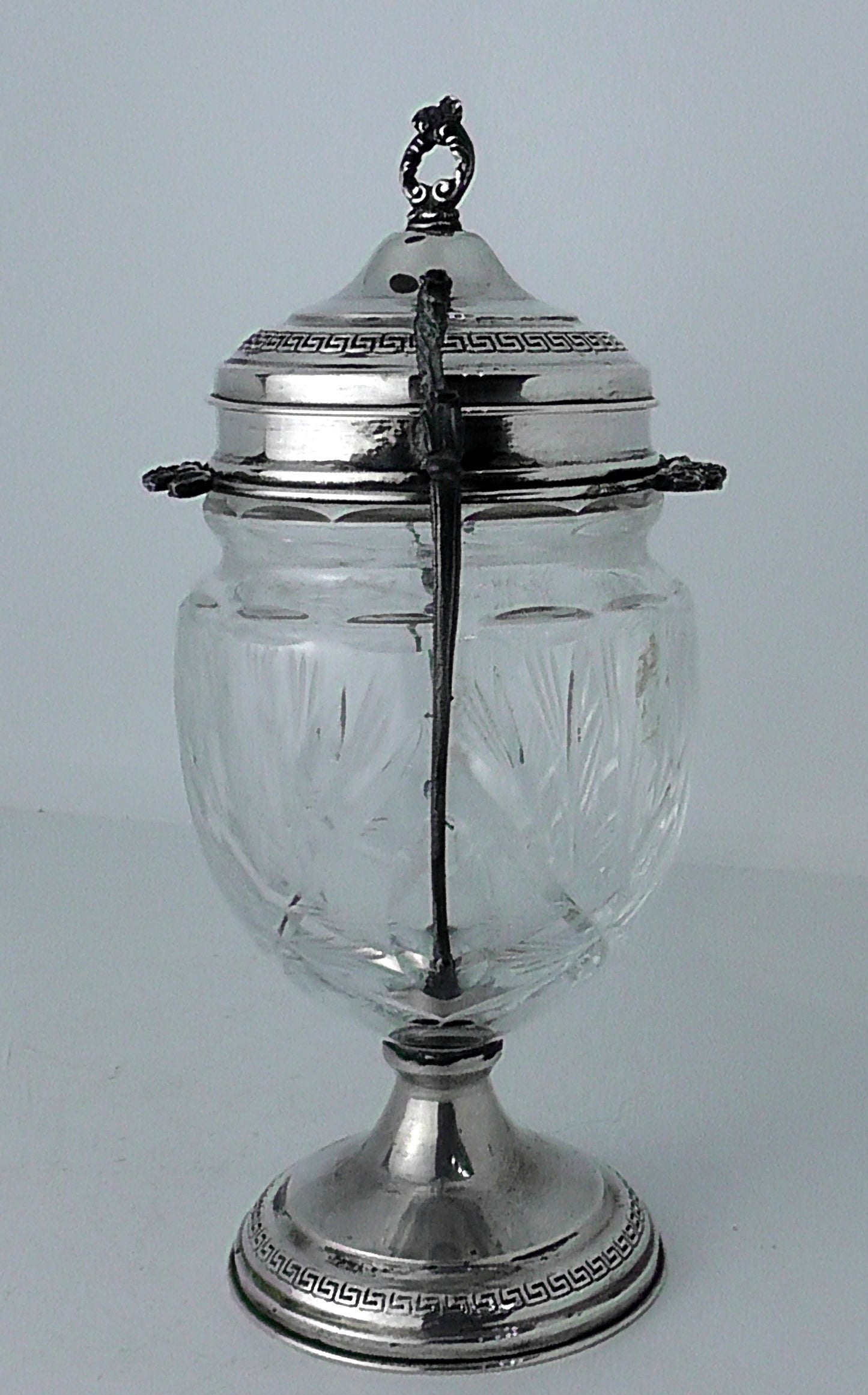 Continental Silver Mounted Cut Glass Jar with Silver Lid