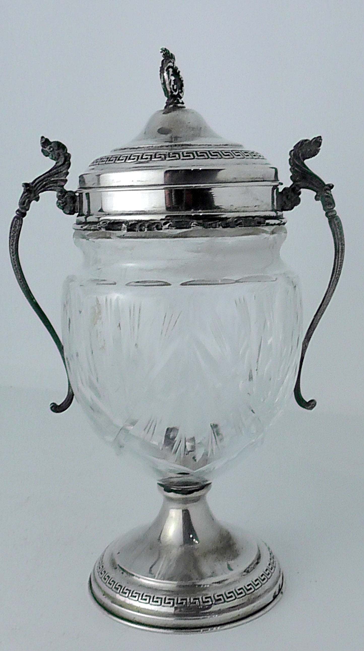 Continental Silver Mounted Cut Glass Jar with Silver Lid