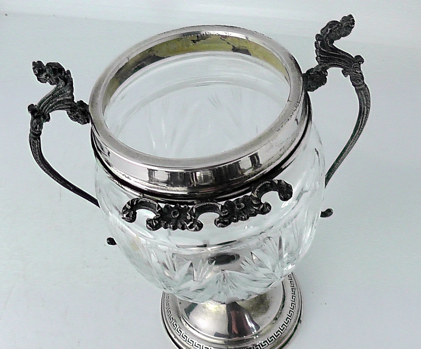 Continental Silver Mounted Cut Glass Jar with Silver Lid