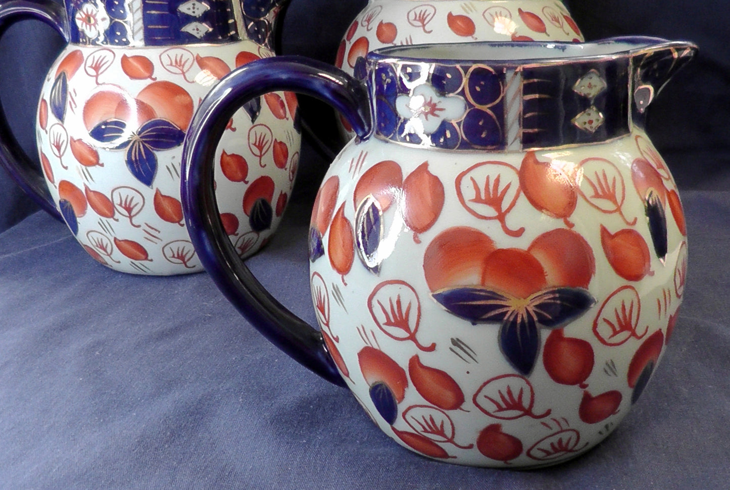 Vintage Graduated Set of 3 Ironstone Imari Jugs