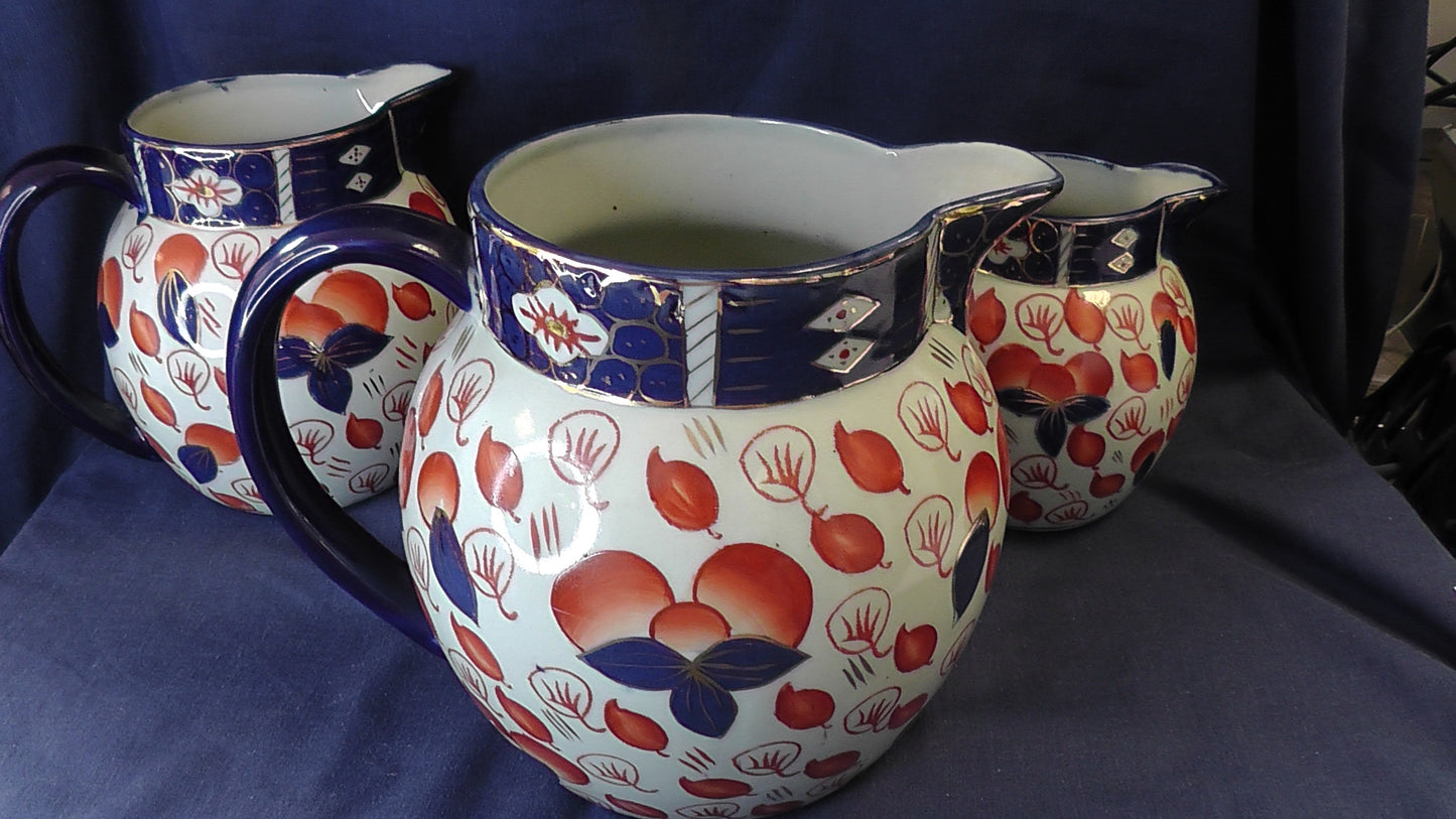 Vintage Graduated Set of 3 Ironstone Imari Jugs