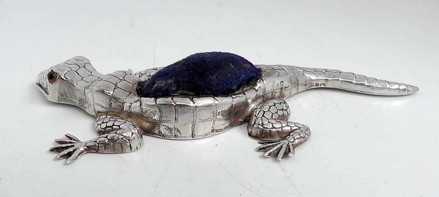 Antique Rare Solid Silver Lizard Pin Cushion by Crisford & Norris dates 1908