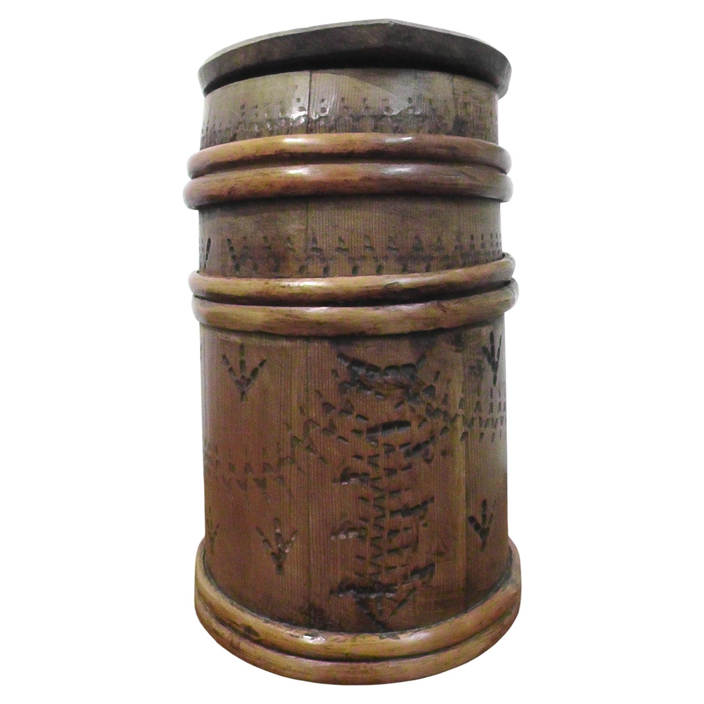 Antique Scandinavian Large Folk Art Lidded Staved Wooden Flour/Sugar Firkin/Storage Jug