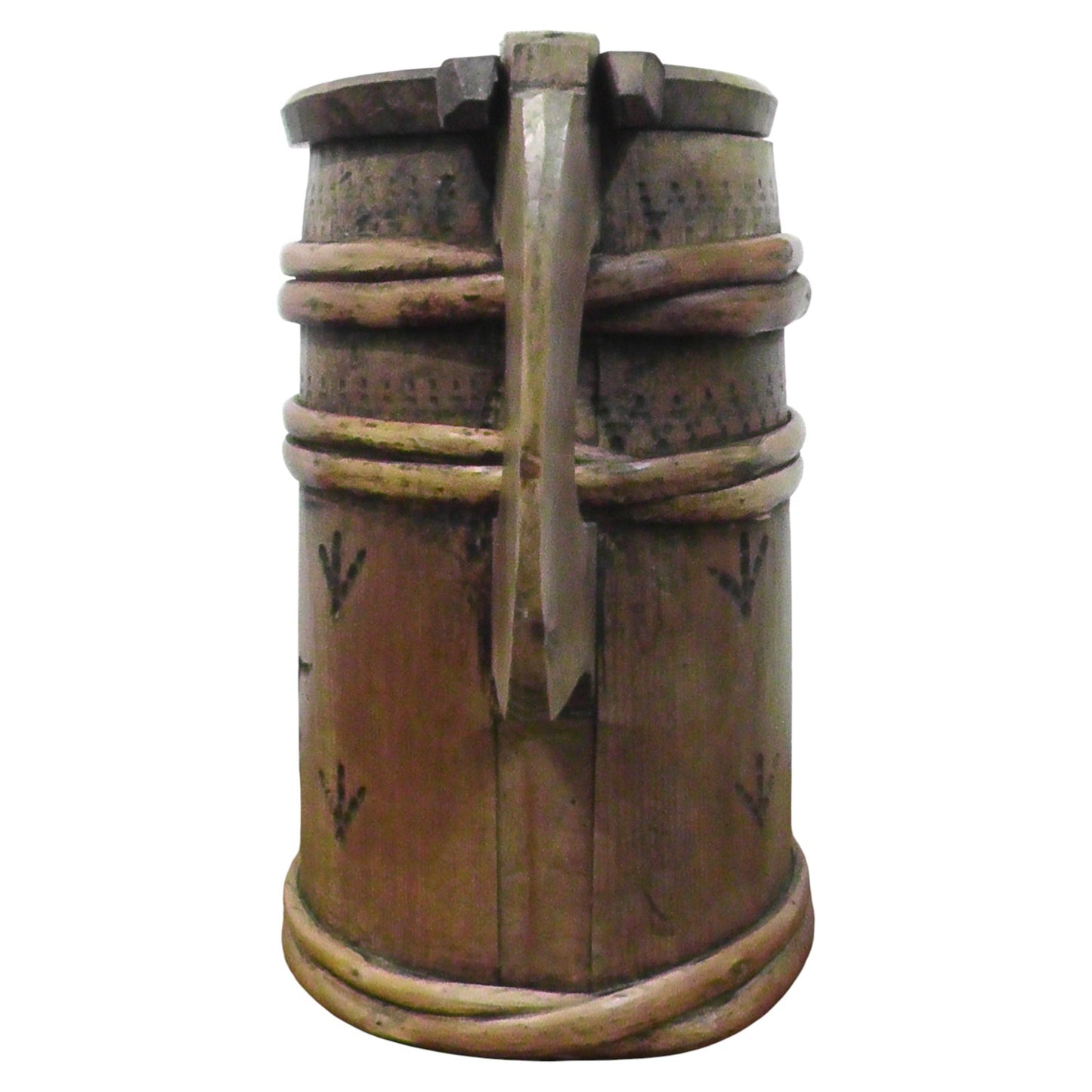 Antique Scandinavian Large Folk Art Lidded Staved Wooden Flour/Sugar Firkin/Storage Jug