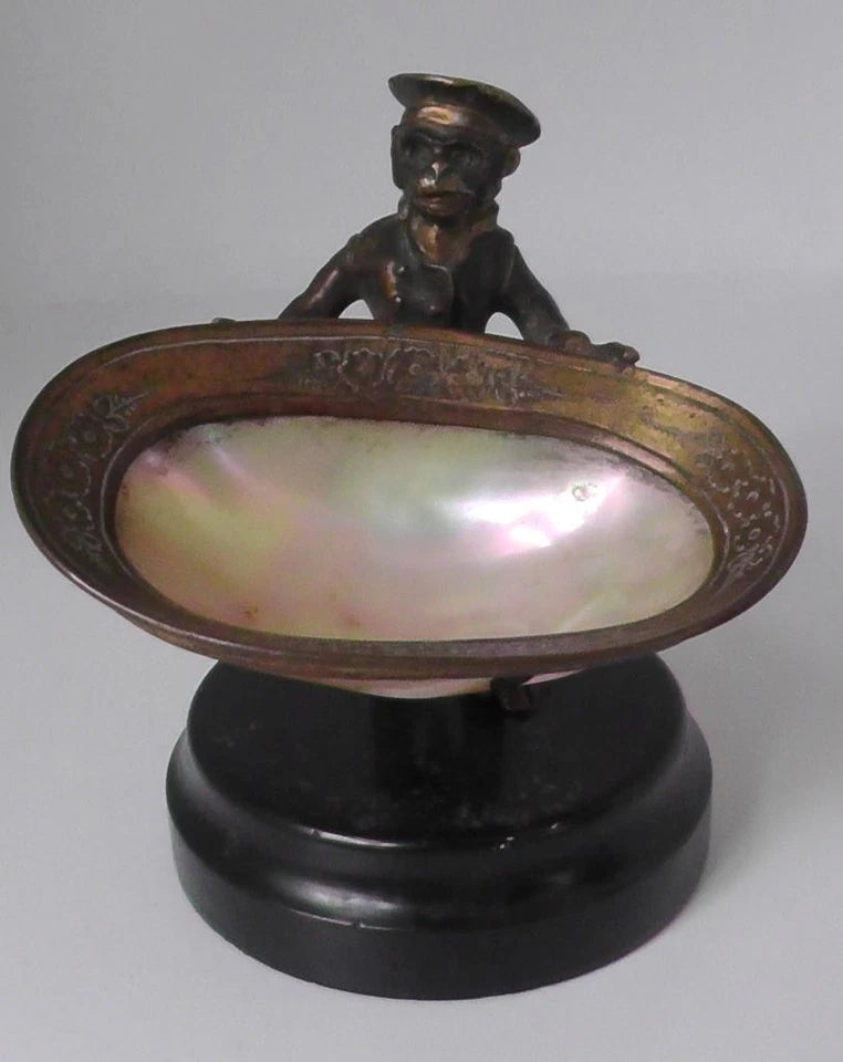 19th French Gilt Bronze Monkey Sailor Vide Poche