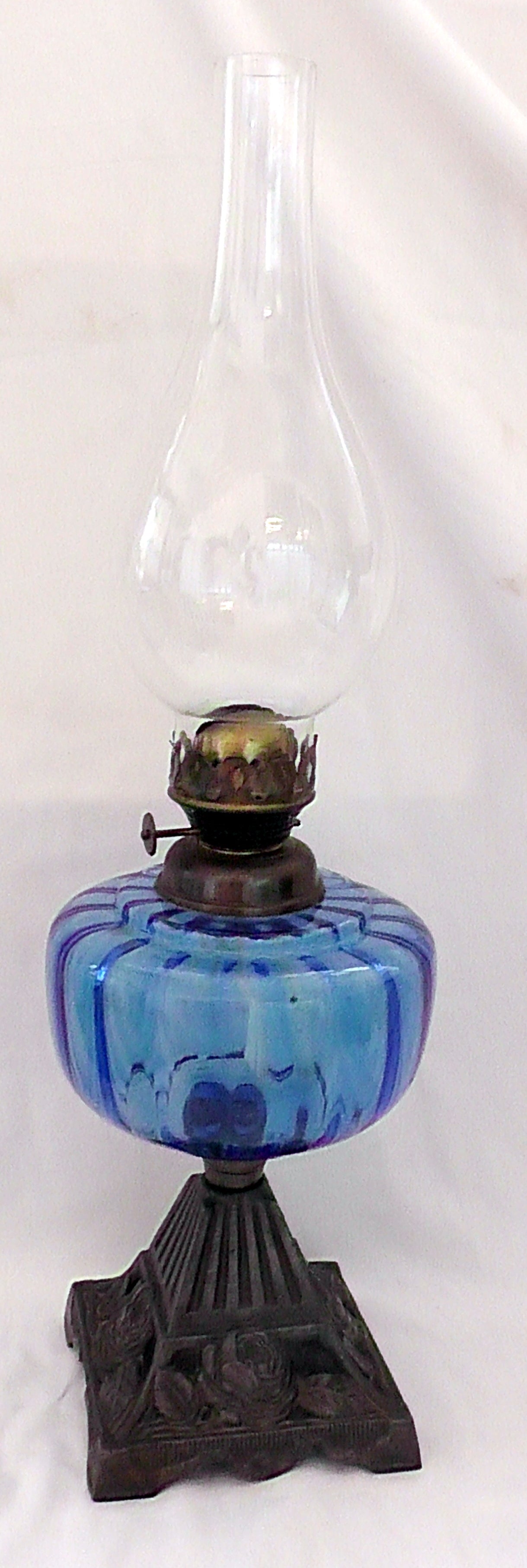 Antique Blue Glass Body Oil Lamp