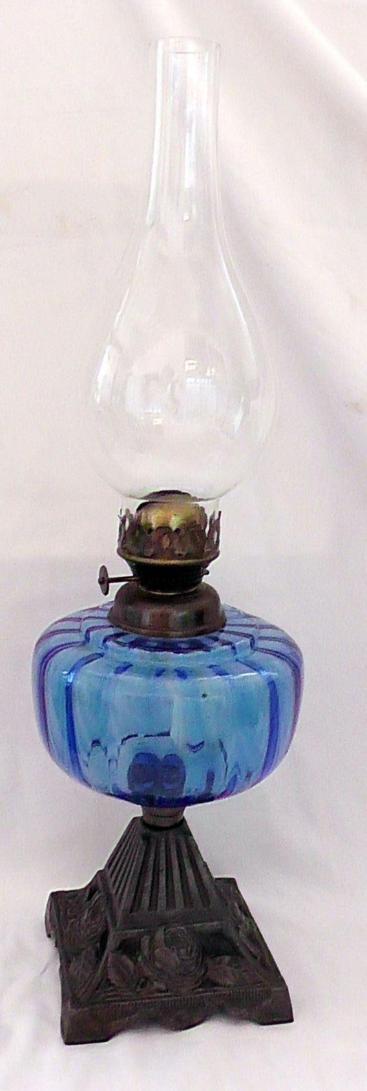 Antique Blue Glass Body Oil Lamp