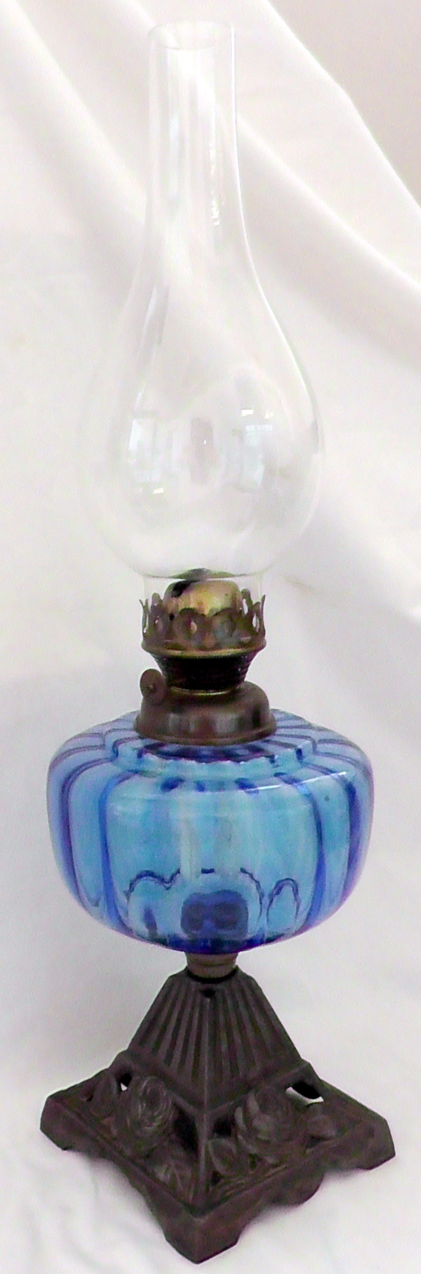 Antique Blue Glass Body Oil Lamp