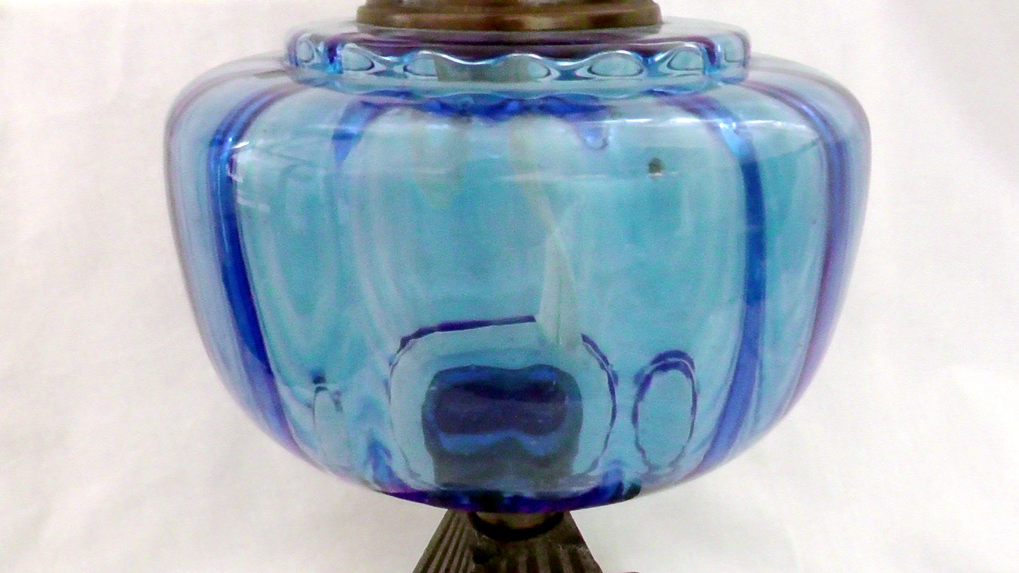 Antique Blue Glass Body Oil Lamp