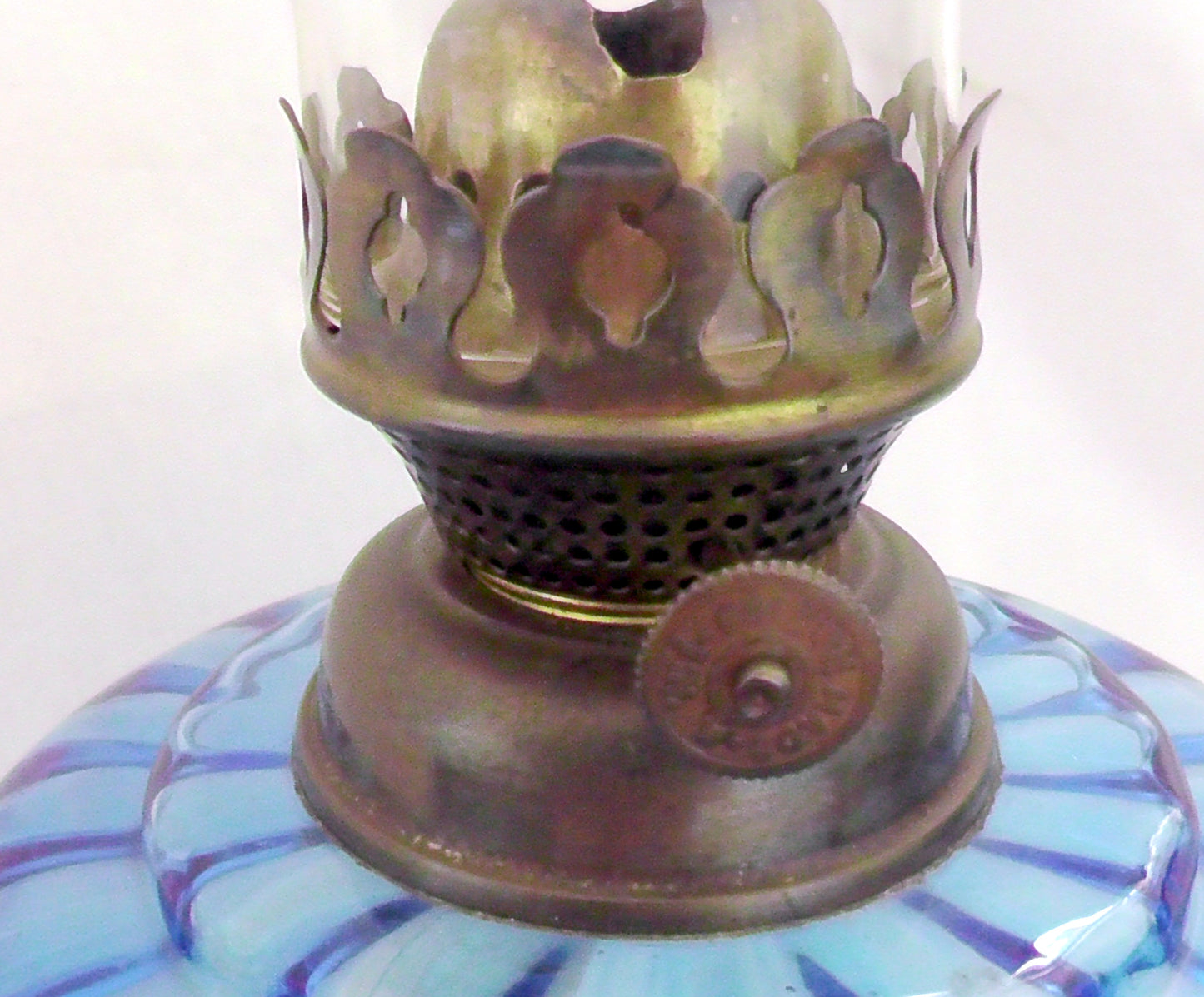 Antique Blue Glass Body Oil Lamp