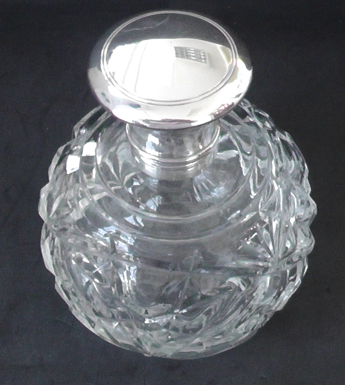 Large Silver Topped Cut Glass Scent Bottle