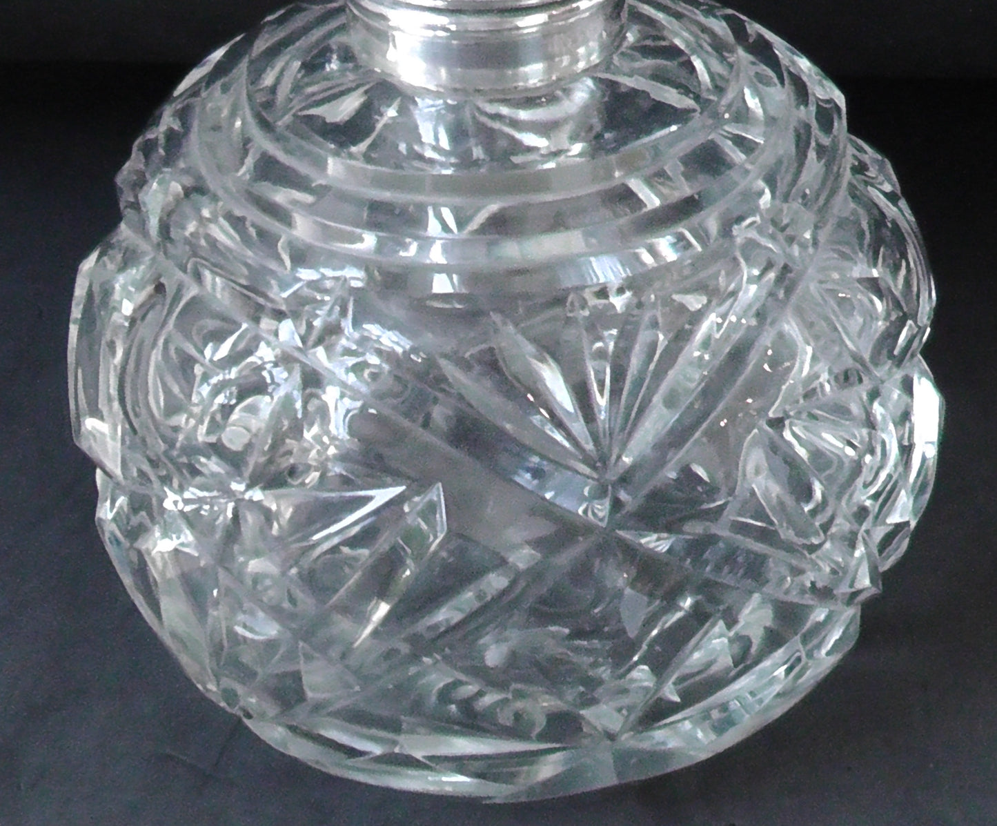 Large Silver Topped Cut Glass Scent Bottle