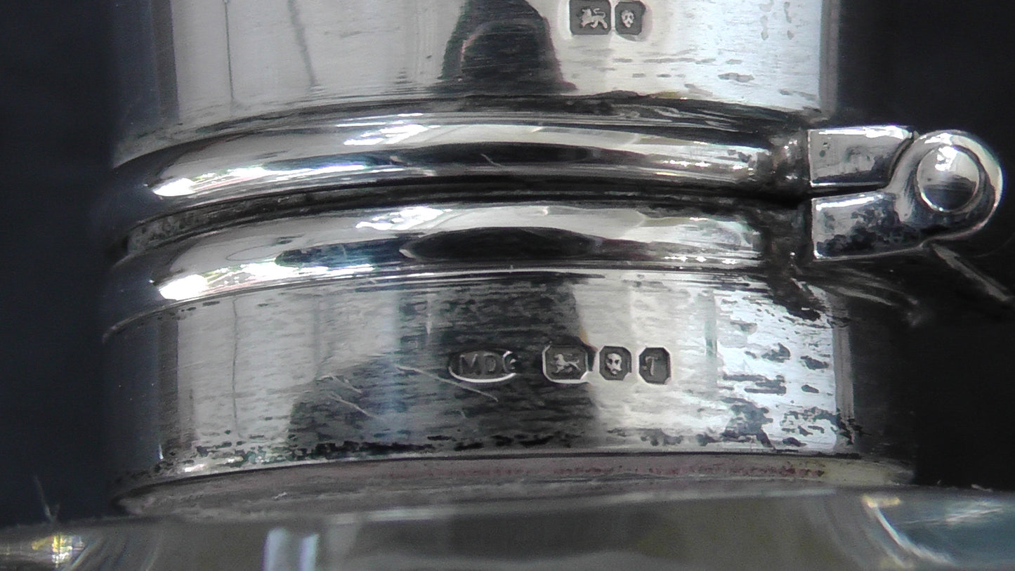 Large Silver Topped Cut Glass Scent Bottle