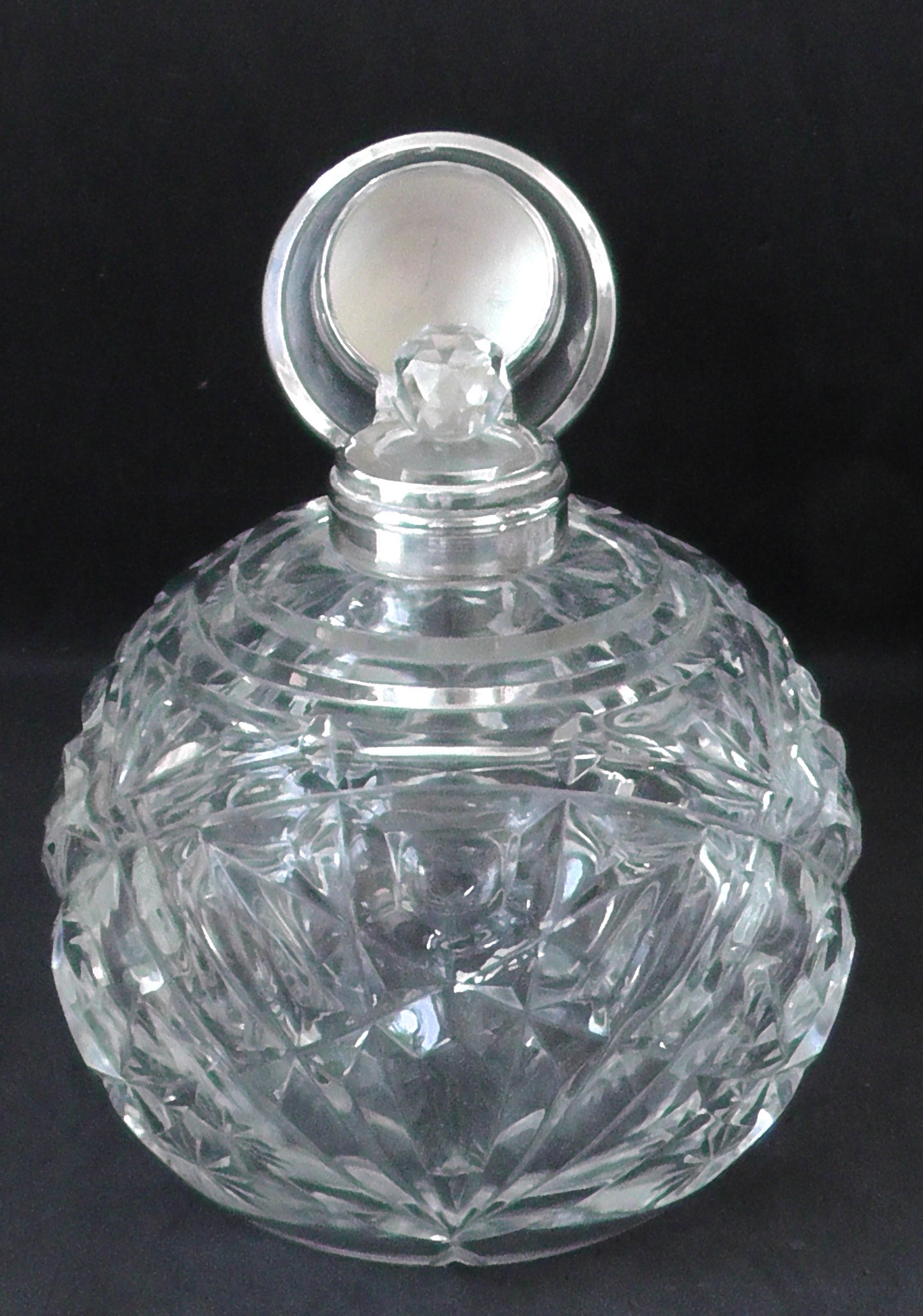 Large Silver Topped Cut Glass Scent Bottle