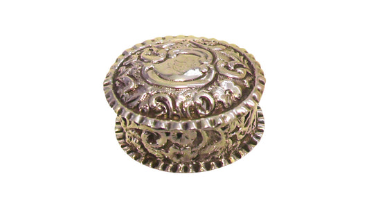 Victorian Solid Silver Oval Repousse Pill Box dates 1893
