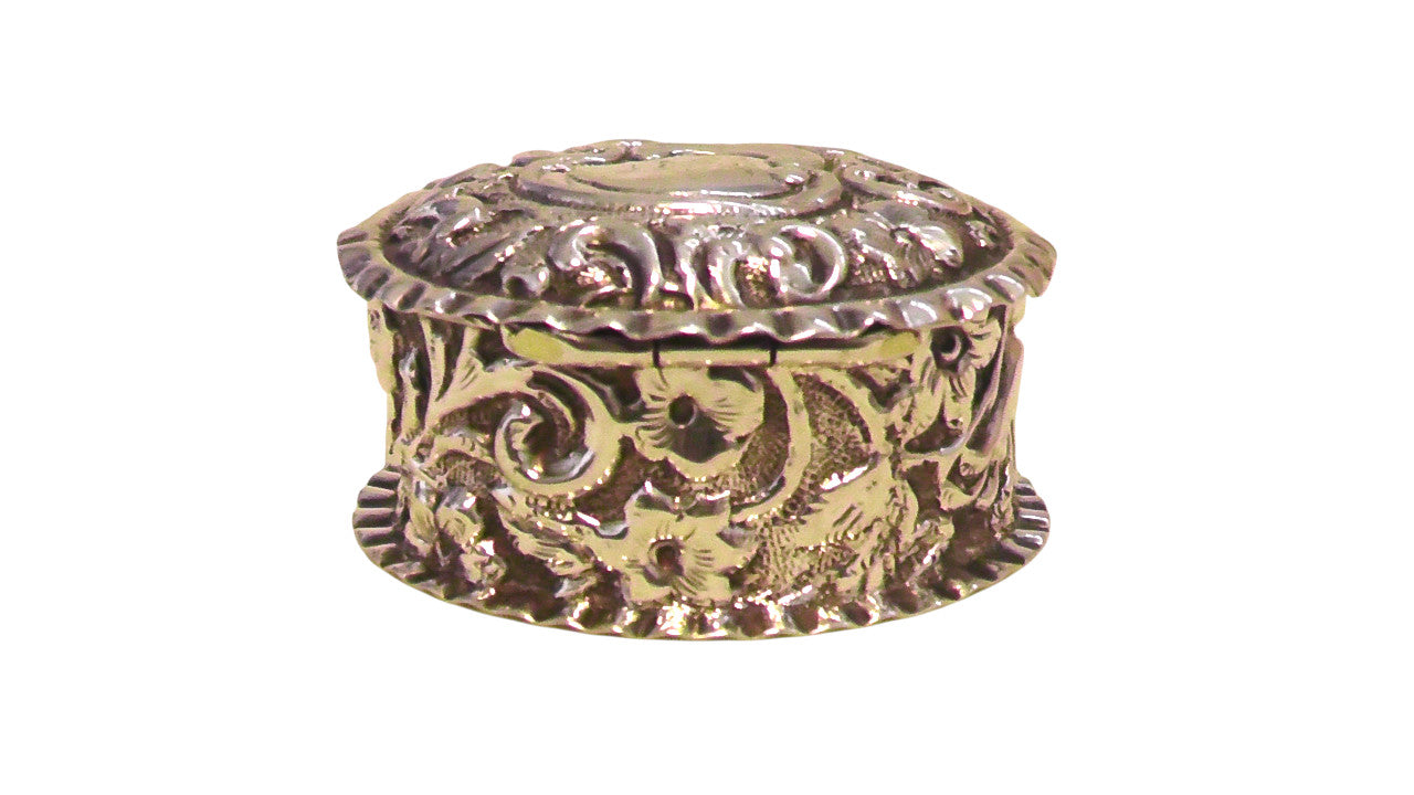Victorian Solid Silver Oval Repousse Pill Box dates 1893