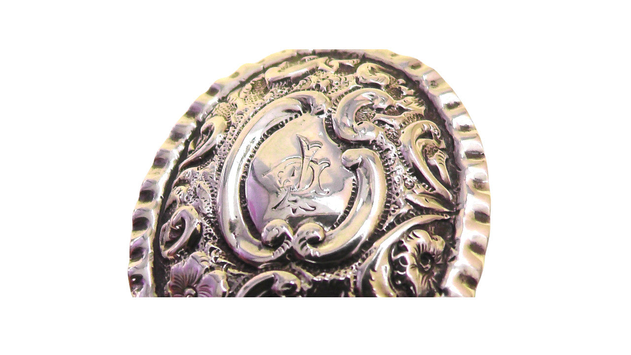 Victorian Solid Silver Oval Repousse Pill Box dates 1893