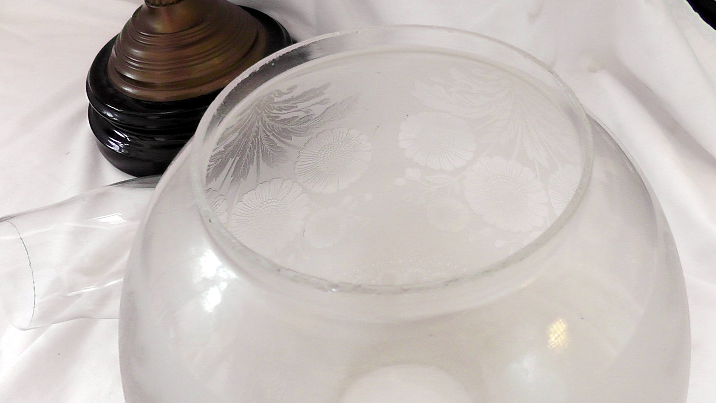 Stunning Art Nouveau Pink Milk Glass Bodied Oil Lamp