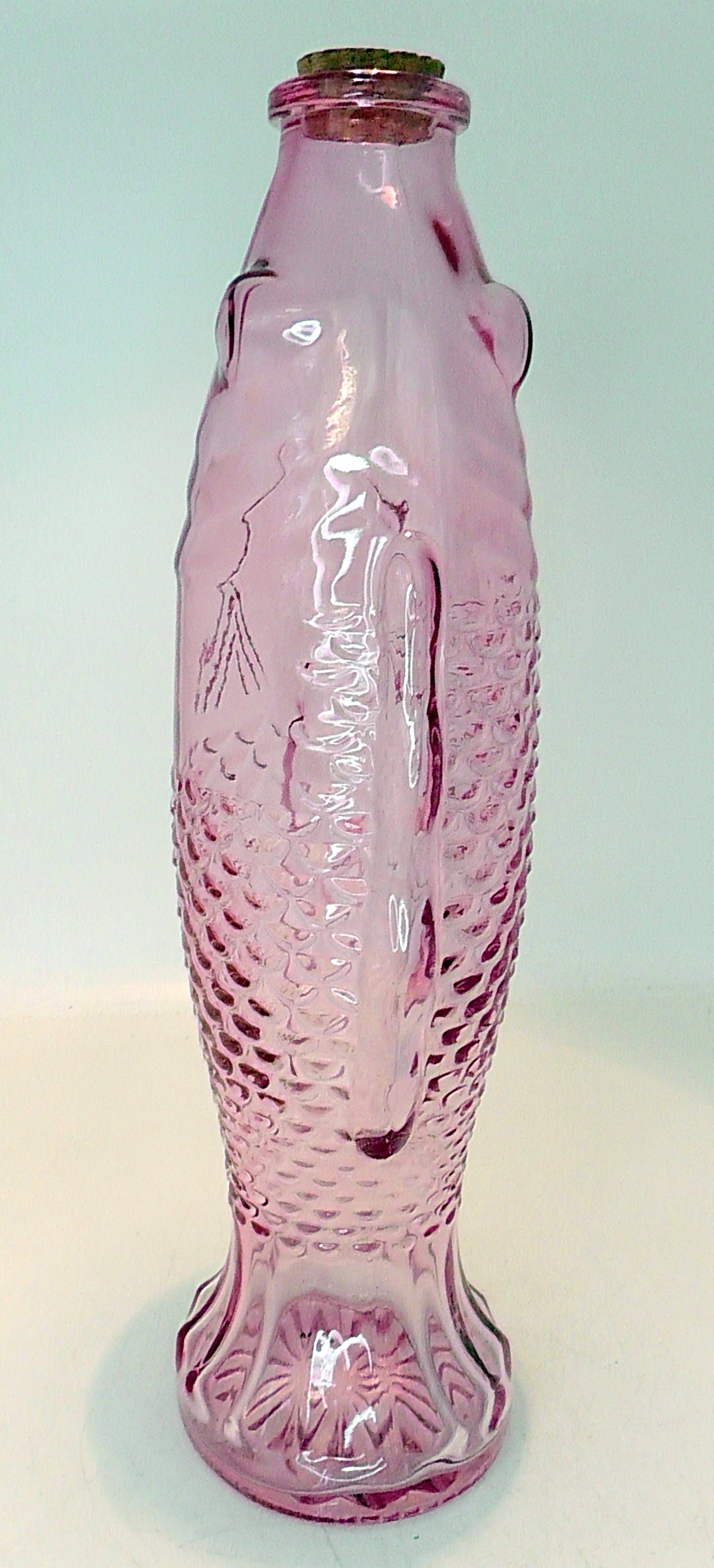 Vintage Danish Pink Glass Fish Bottle