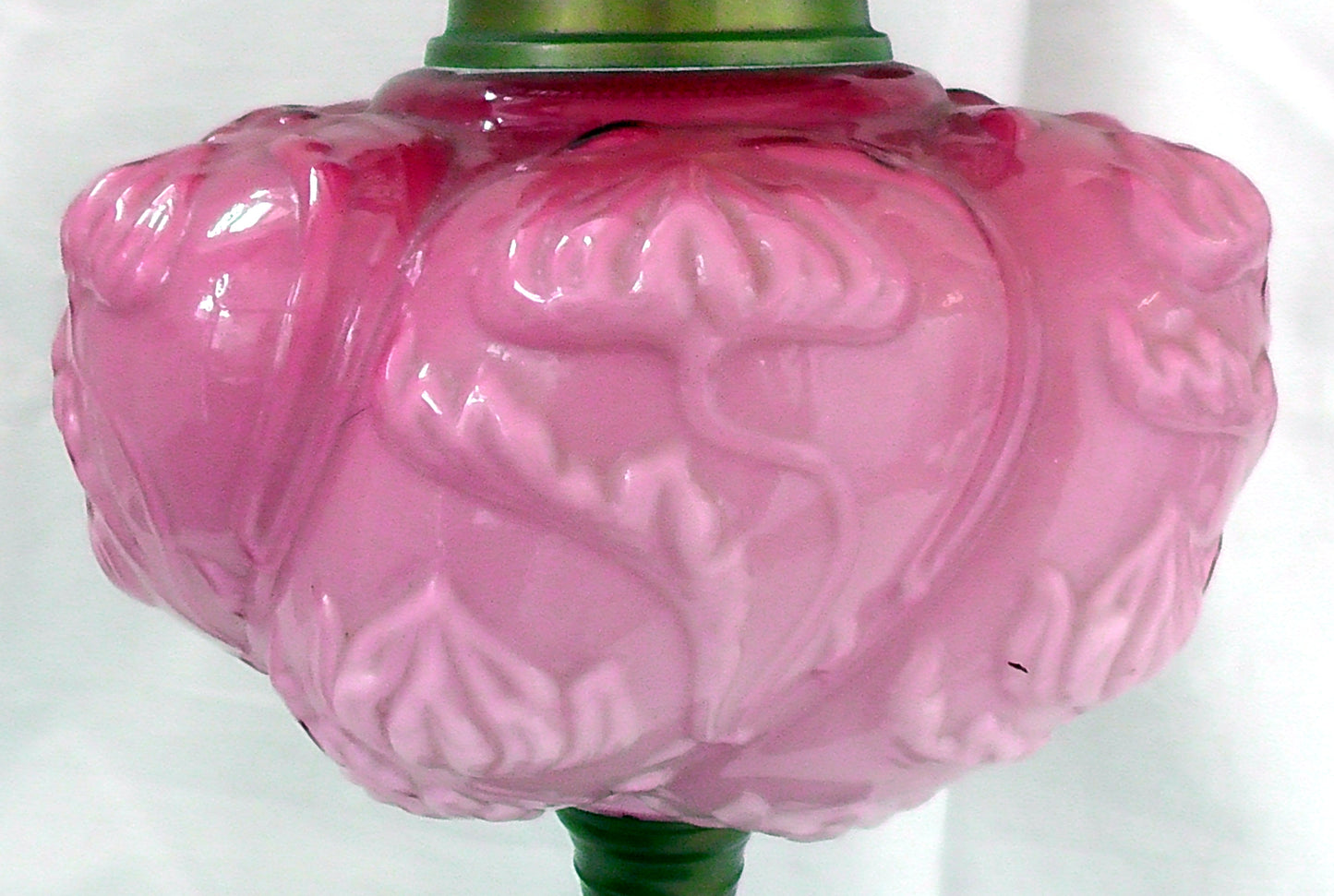 Stunning Art Nouveau Pink Milk Glass Bodied Oil Lamp