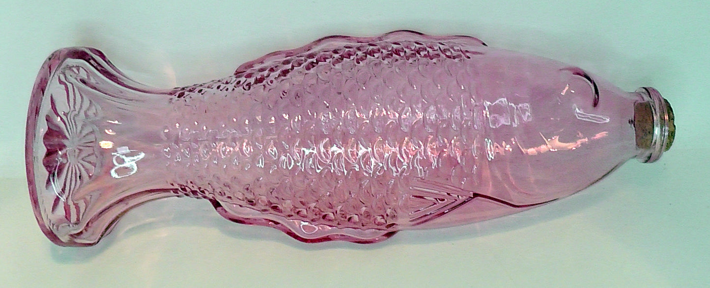Vintage Danish Pink Glass Fish Bottle
