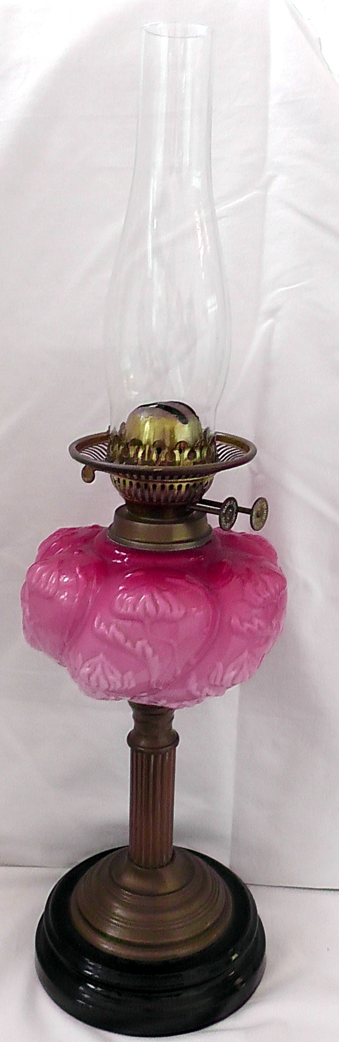 Stunning Art Nouveau Pink Milk Glass Bodied Oil Lamp