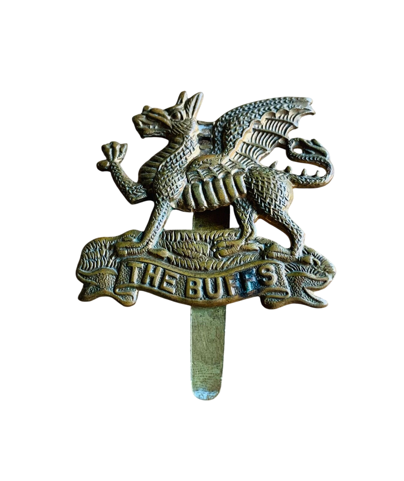 WWII era Royal East Kent Regiment (The Buffs) Brass Cap Badge