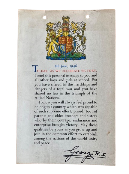 WW2 School Children Victory Certificate