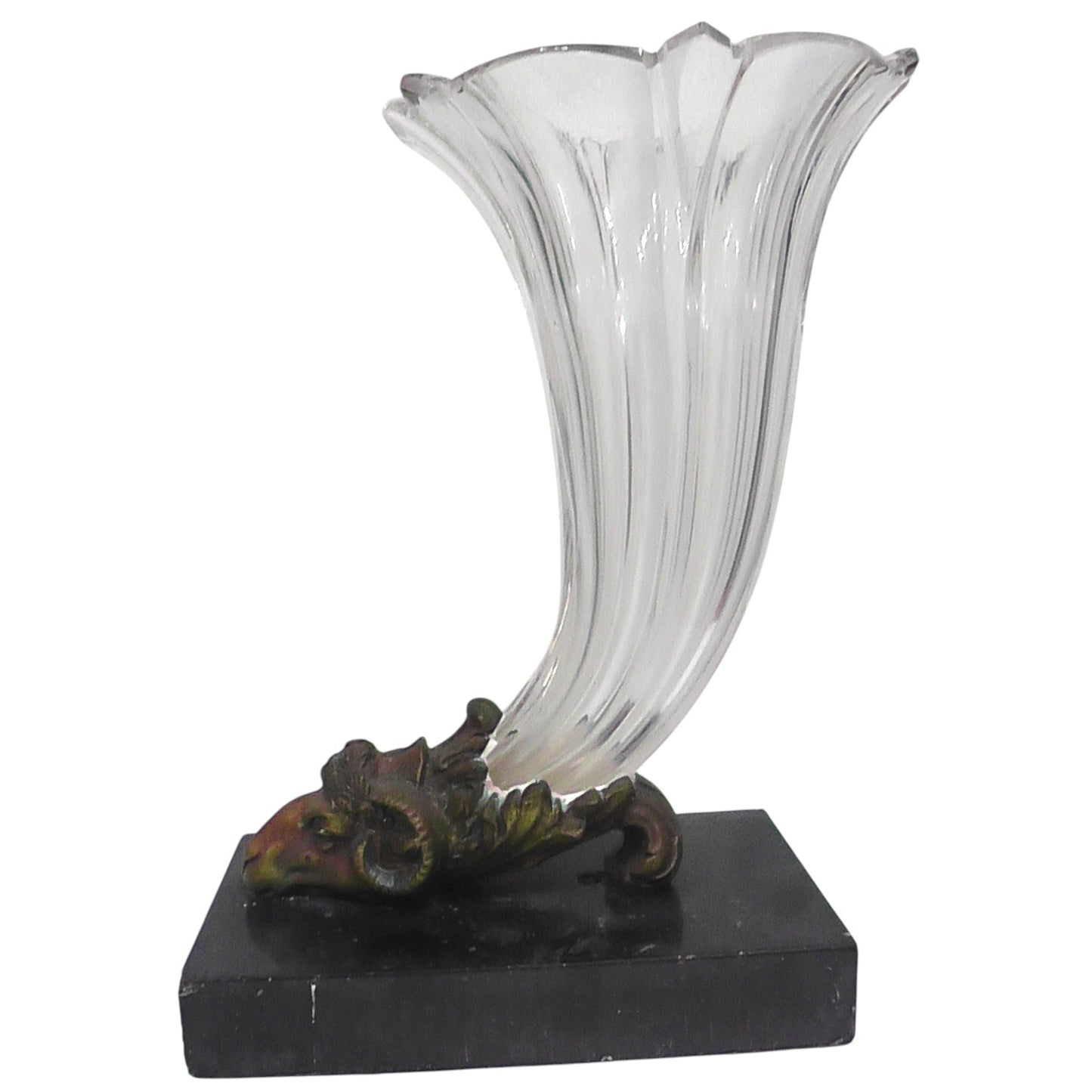 Victorian Cornucopia Bronze Rams Head Vase