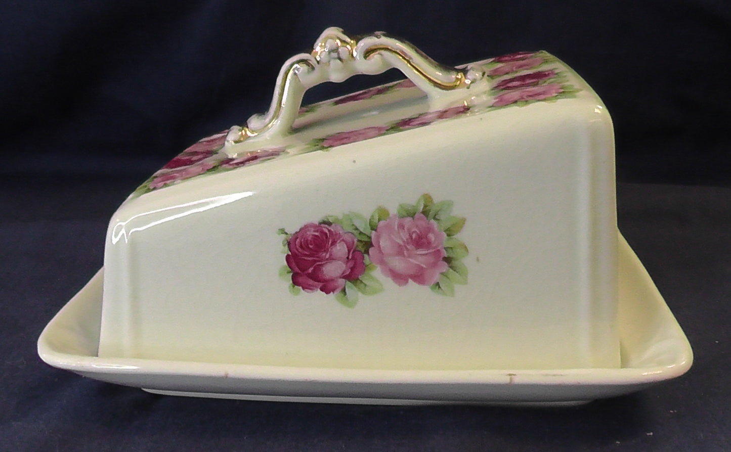 Vintage Art Deco Cheese/Butter Dish - Roses Design