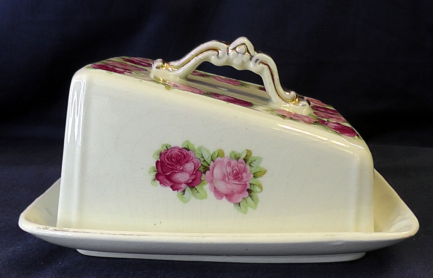 Vintage Art Deco Cheese/Butter Dish - Roses Design