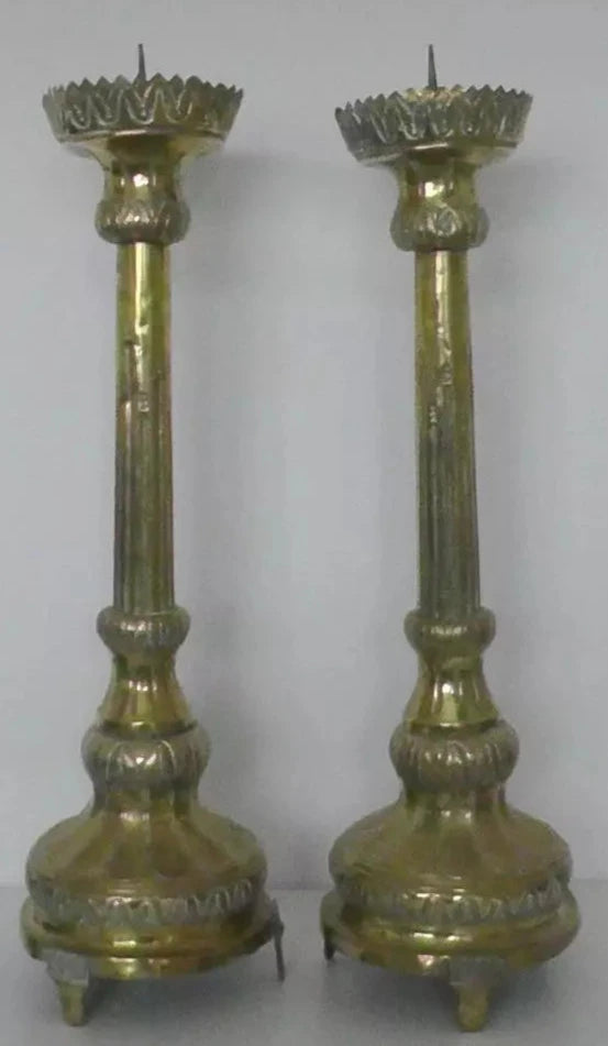 19th Century Large Pair Brass Ecclesiastical Alter Sticks 76cm Tall