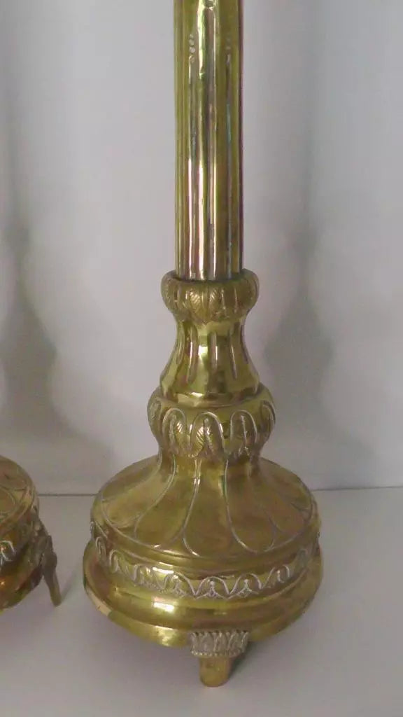 19th Century Large Pair Brass Ecclesiastical Alter Sticks 76cm Tall