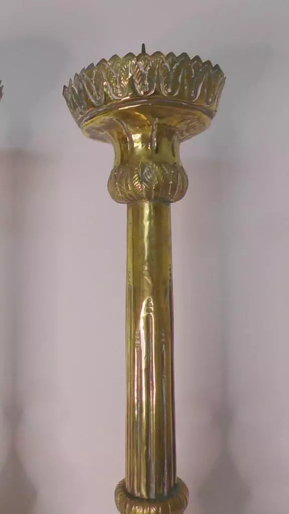 19th Century Large Pair Brass Ecclesiastical Alter Sticks 76cm Tall