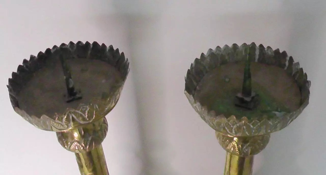 19th Century Large Pair Brass Ecclesiastical Alter Sticks 76cm Tall