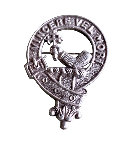 Vintage Scottish MacDowall Clan Badge - White Metal - Vincere Vel Mori