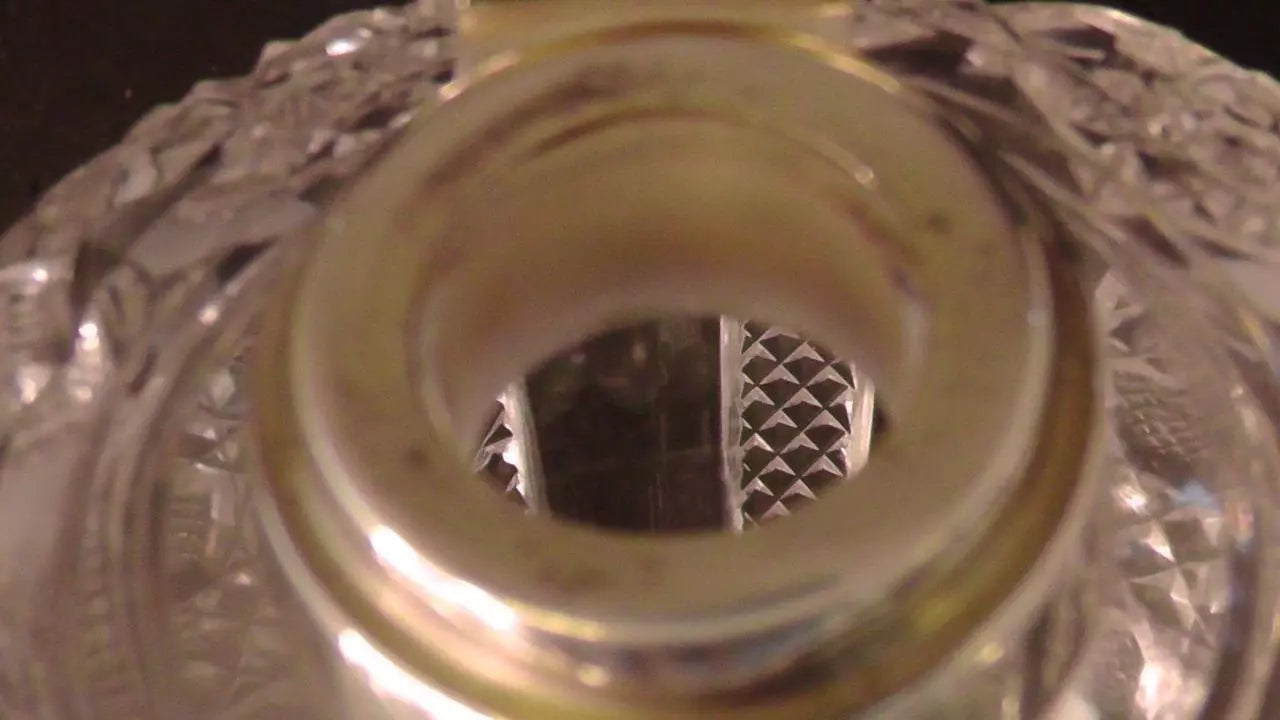 Large Silver Topped Cut Glass Scent Bottle dates 1907 William Hutton & Sons